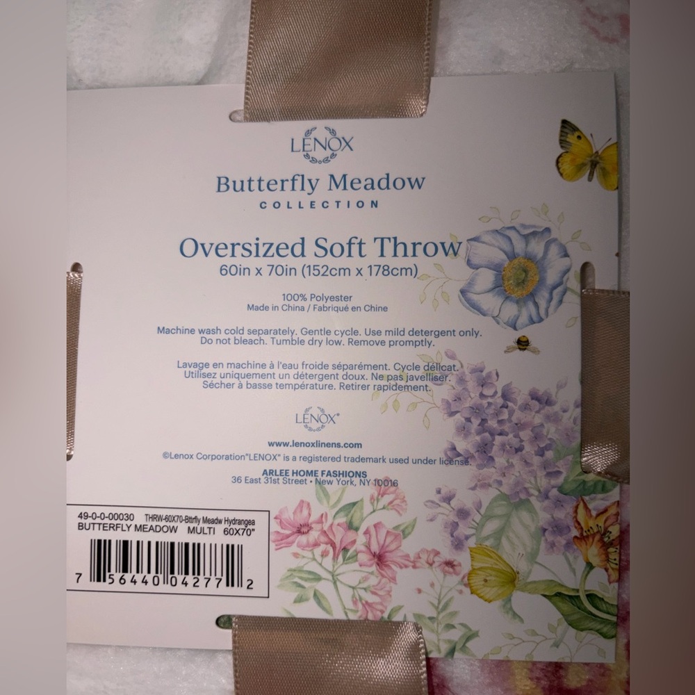 NWT Lenox Butterfly Meadow Hydrangea Throw Blanket - Picture 6 of 6